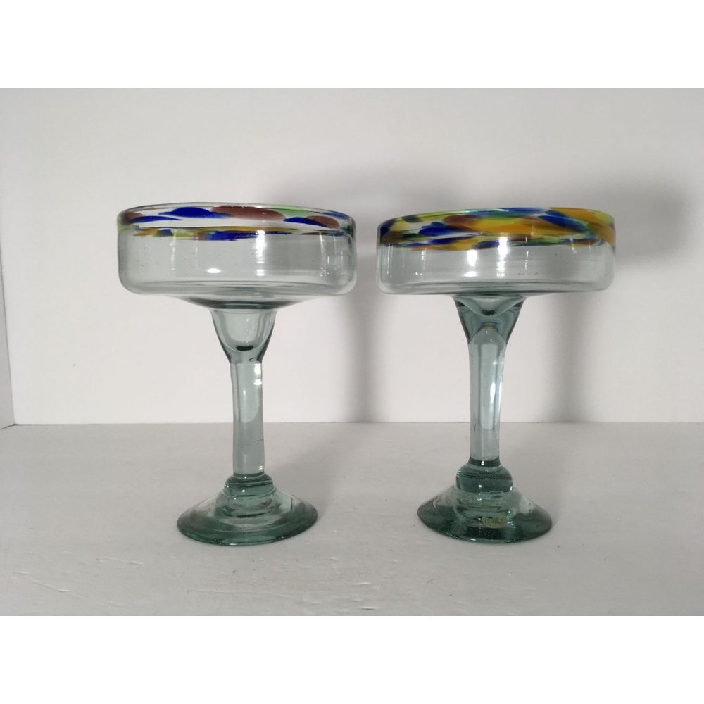 Margarita Hand Blown Mexico Art Colorful Set of 2 Glasses